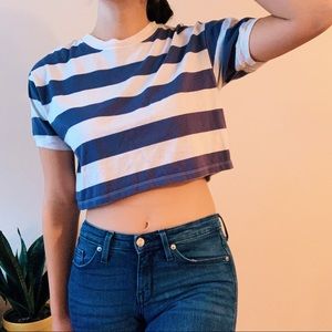 Blue Striped Crop Top